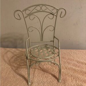 Vintage Cream Wrought Iron Doll Chair 10 1/2” Tall